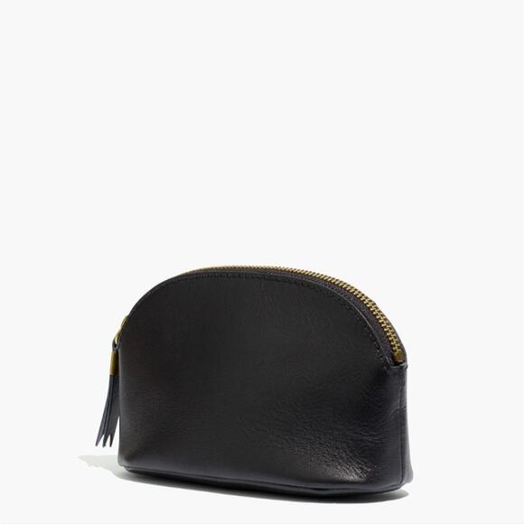 Madewell Black Leather Makeup Pouch Travel Cosmetic Bag Monogrammed RJ NWT - Picture 4 of 11